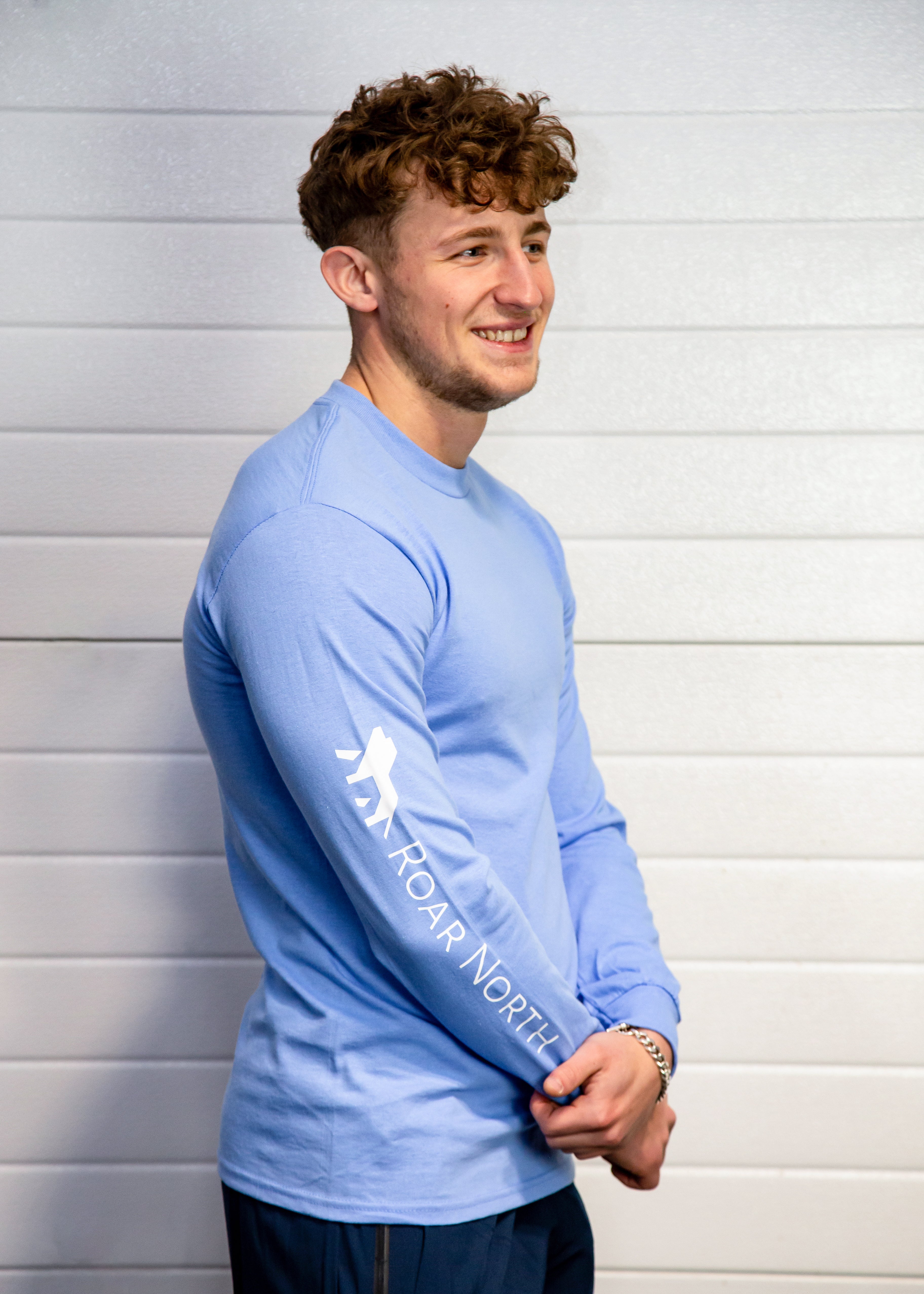 Blue unisex long sleeve heavyweight t-shirt