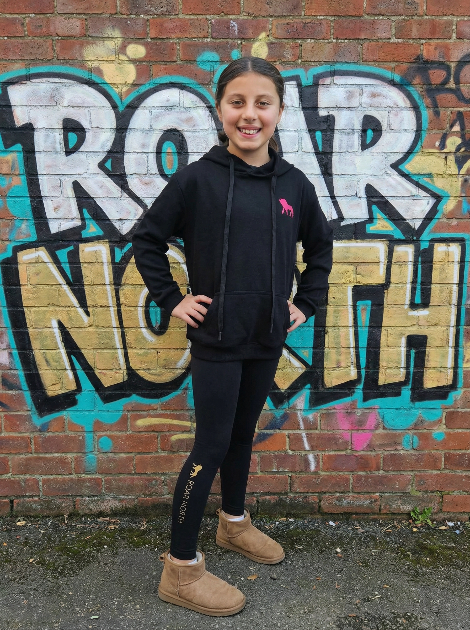 Roar North Girls Signature Hoodie – Black & Pink