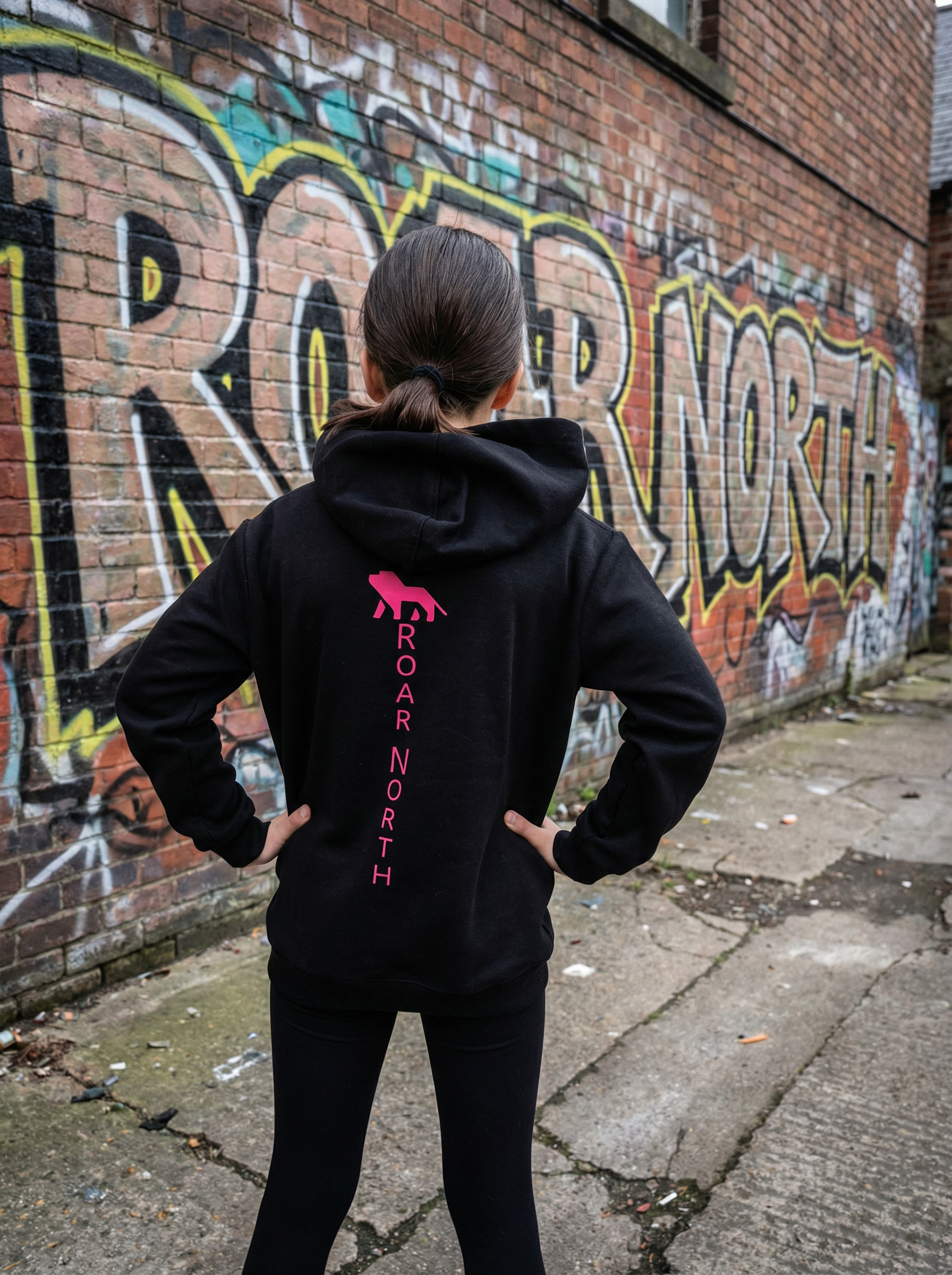 Roar North Girls Signature Hoodie – Black & Pink