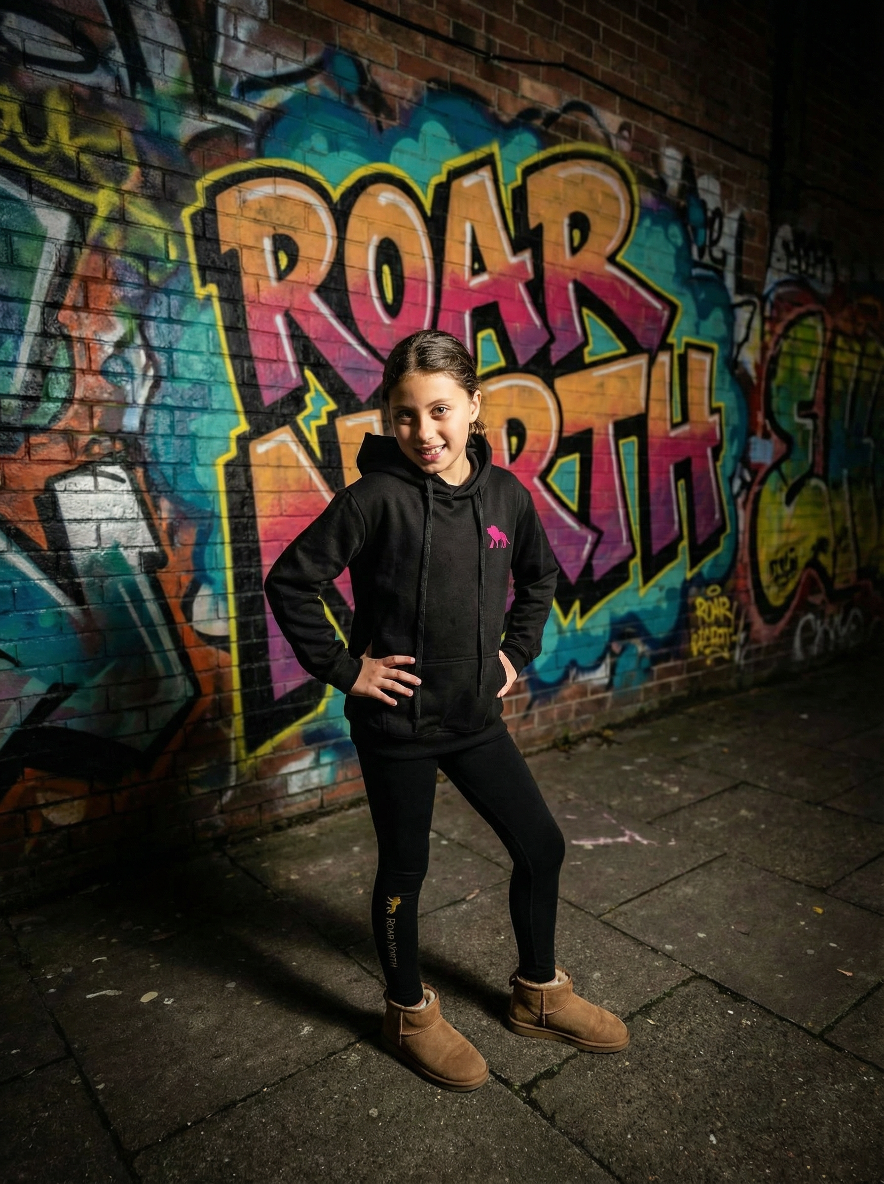 Roar North Girls Signature Hoodie – Black & Pink