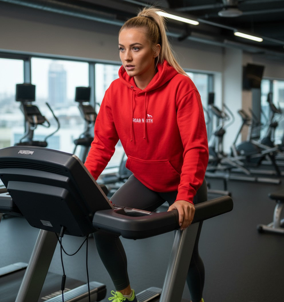Red unisex embroidered hoodie