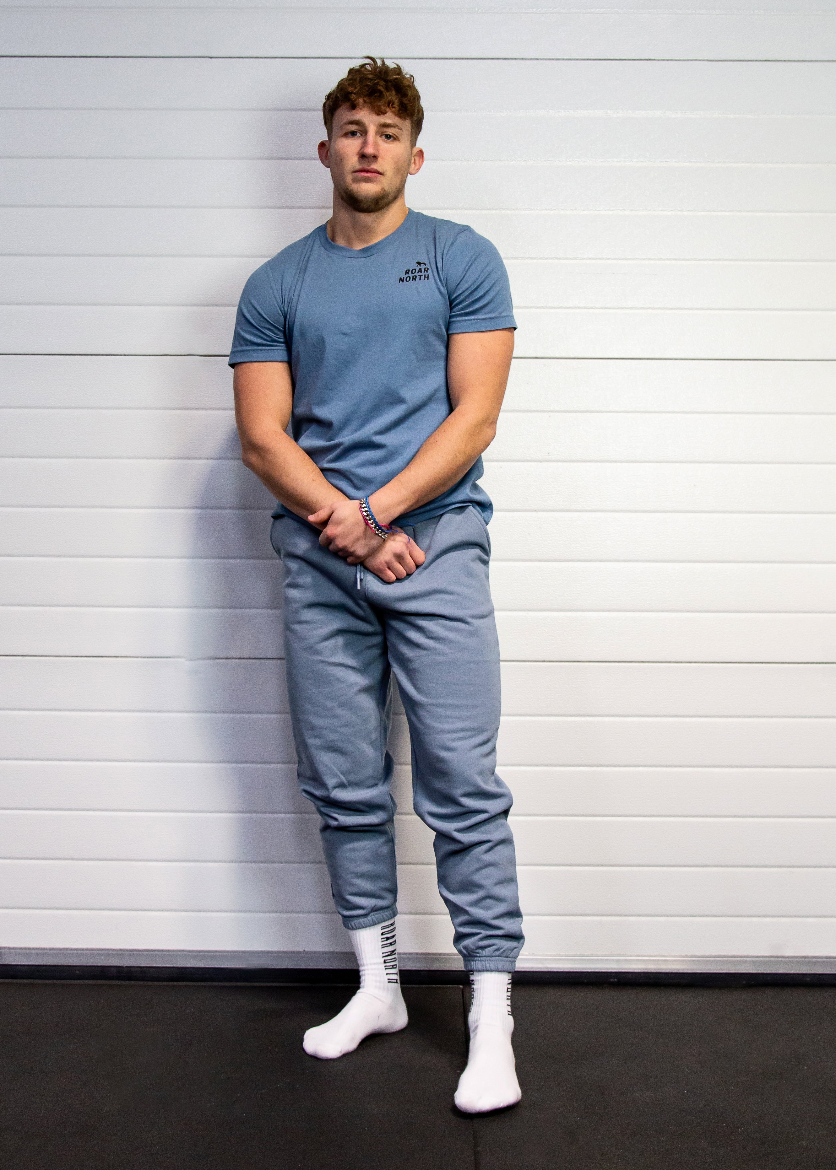 Steel blue unisex cuffed joggers