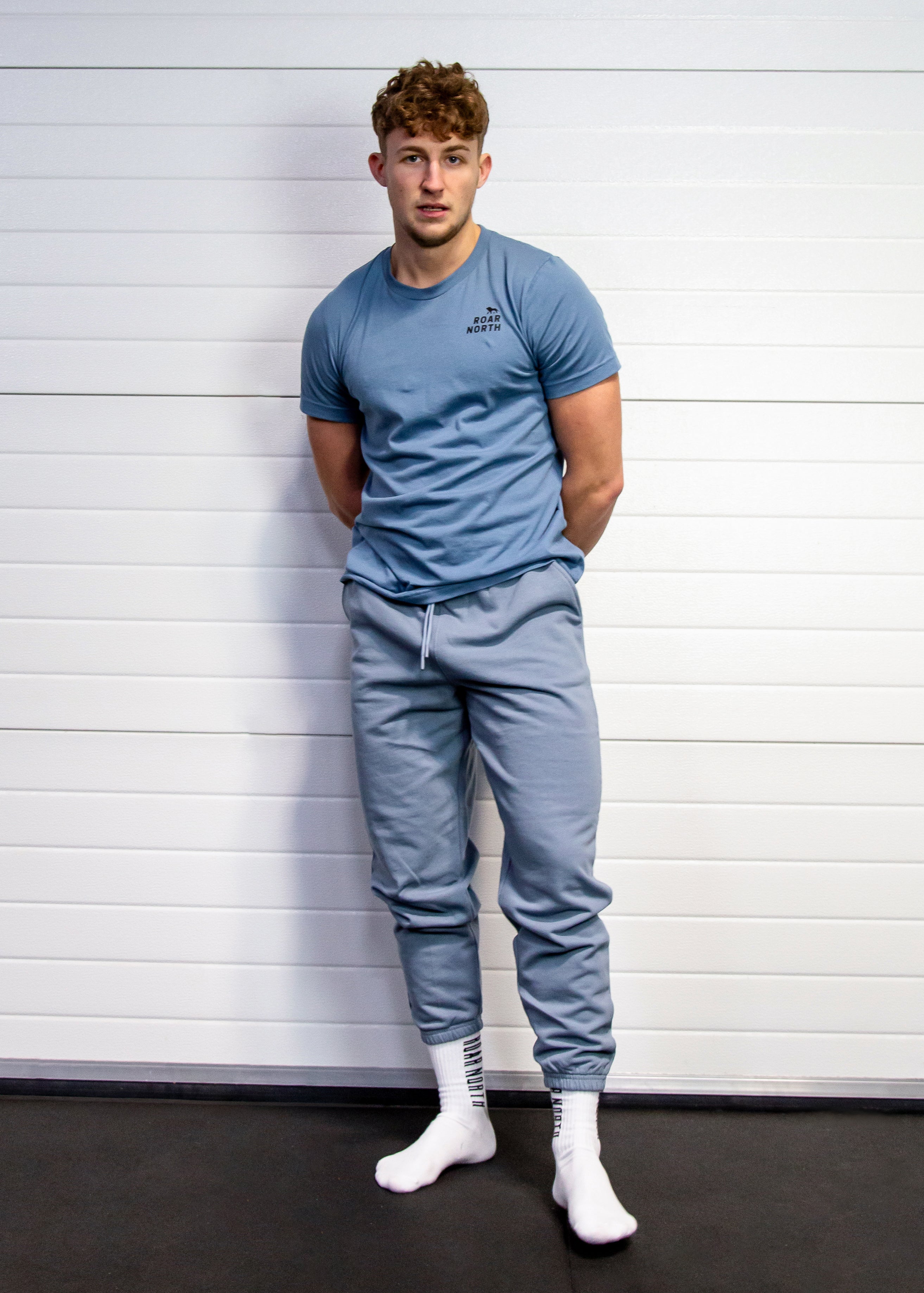 Steel blue unisex cuffed joggers