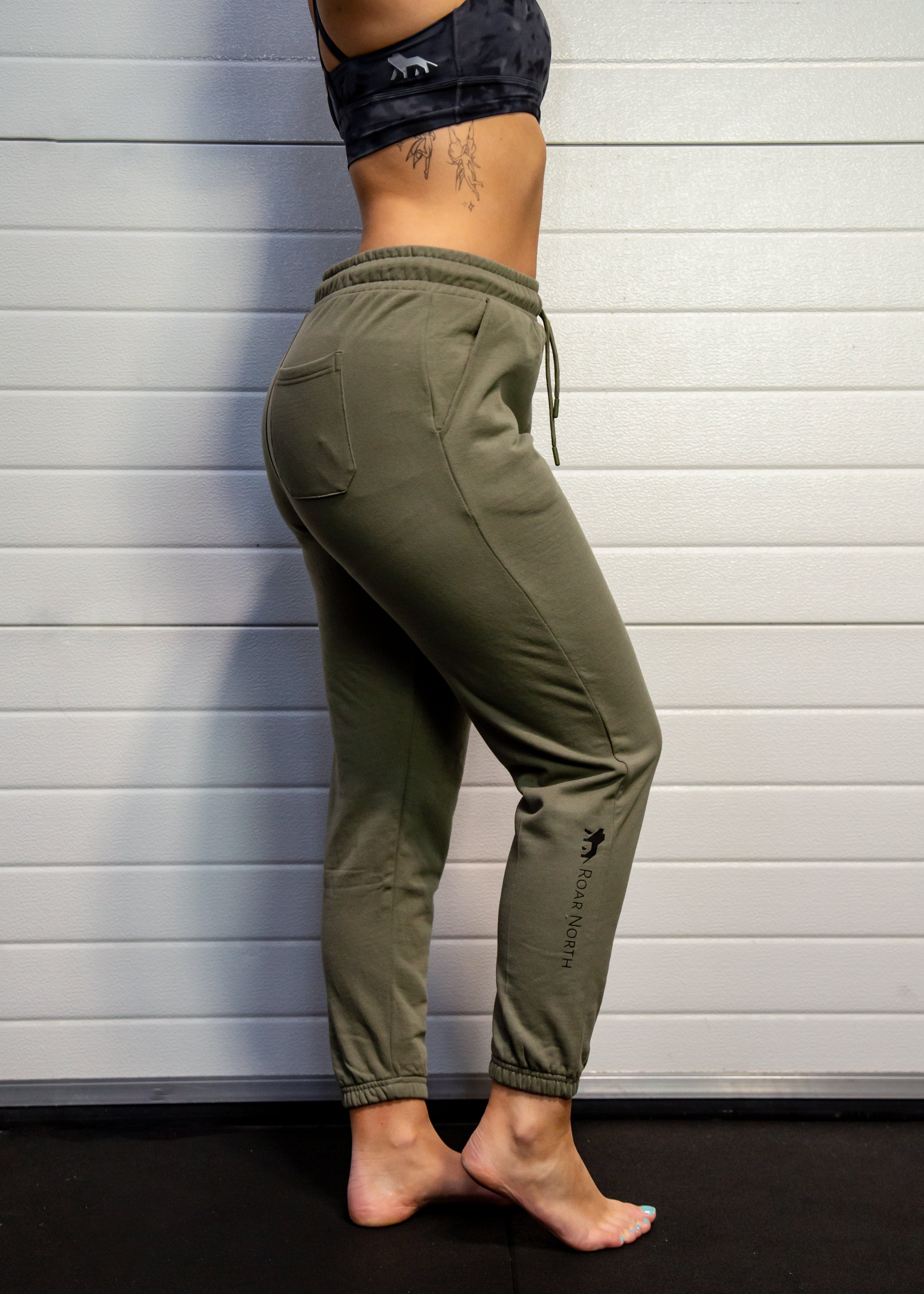 Khaki unisex cuffed joggers