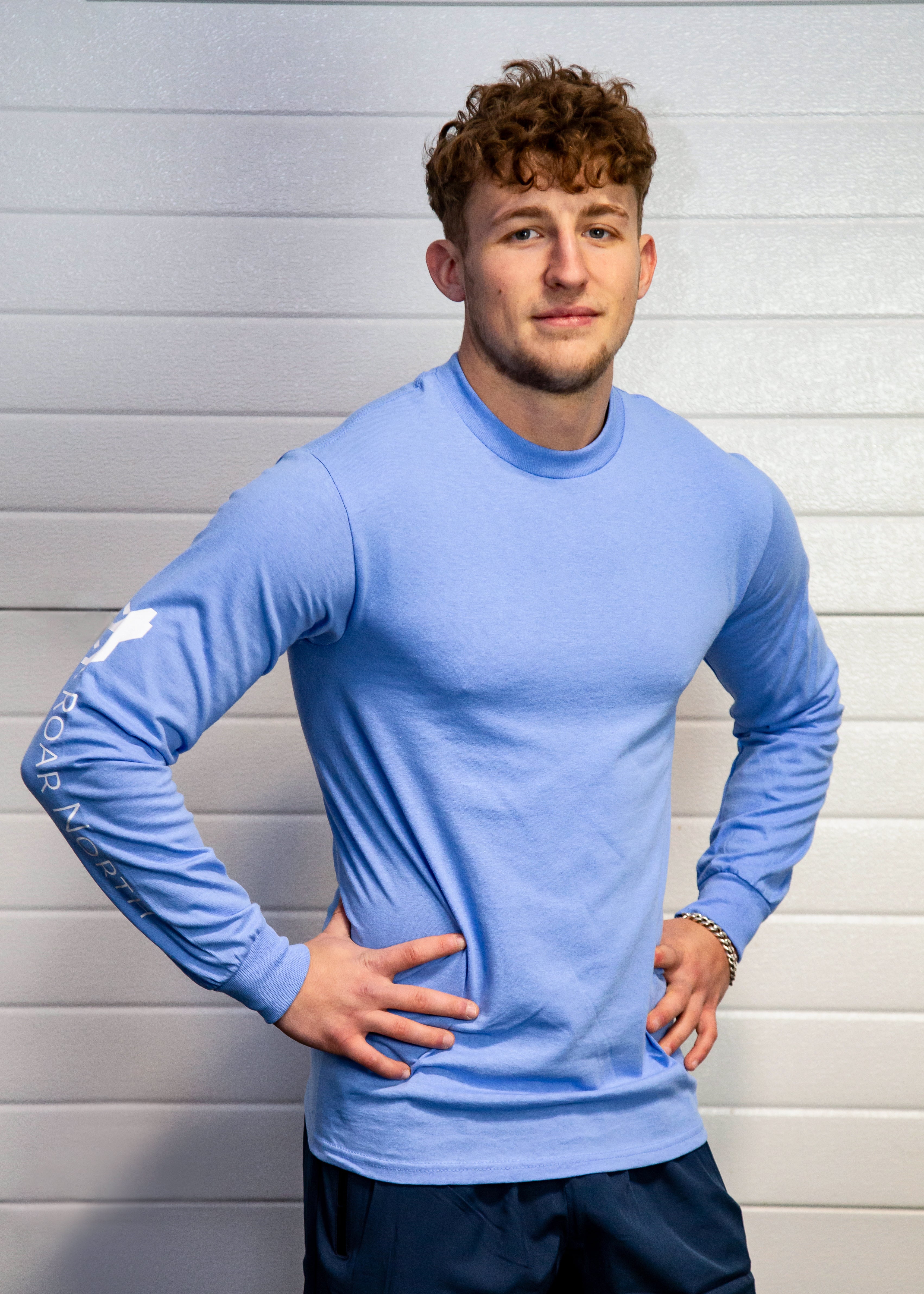 Blue unisex long sleeve heavyweight t-shirt