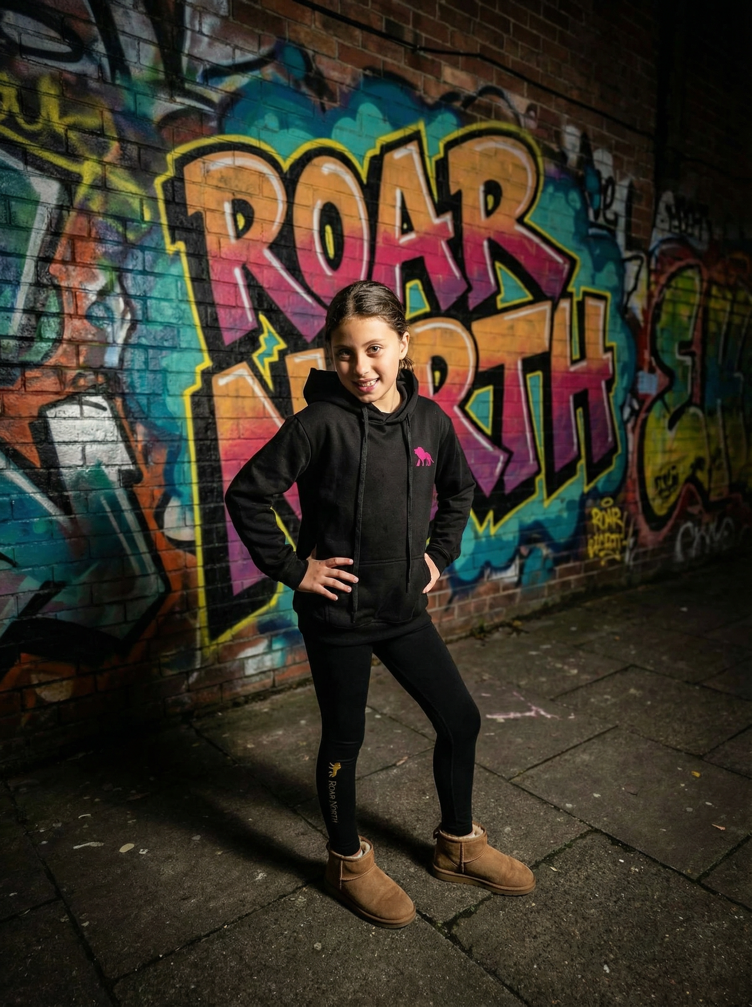Roar North Girls Signature Hoodie – Black &amp; Pink
