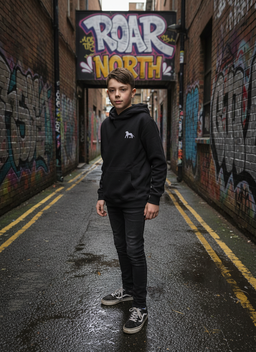 Roar North Boys Signature Hoodie – Black &amp; White