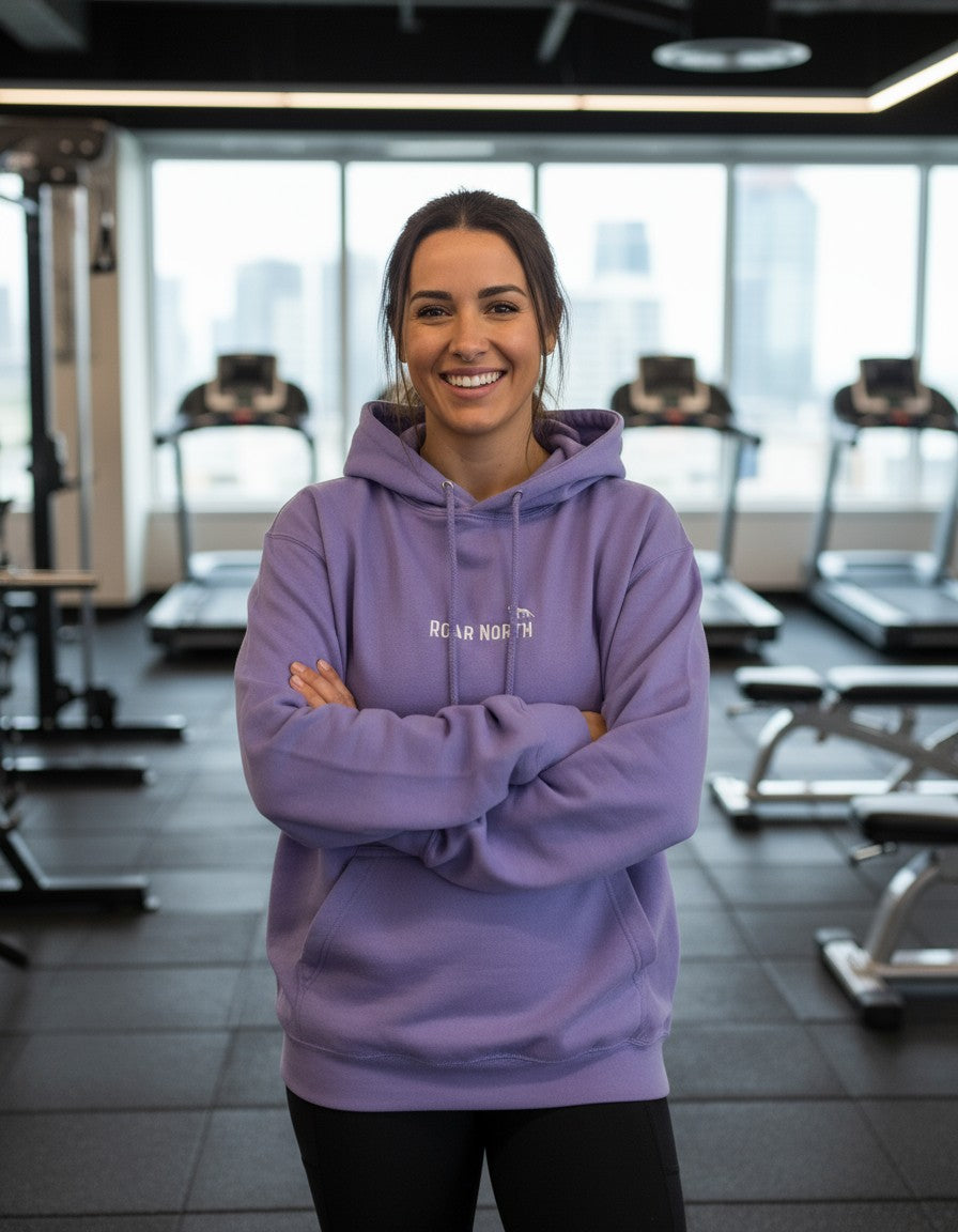 Purple unisex embroidered hoodie